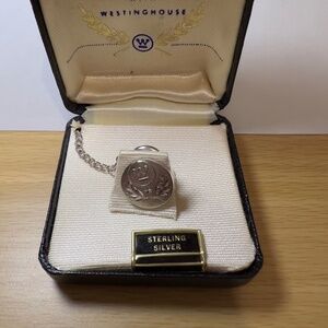 WESTINGHOUSE CORP. 15 YR. AWARD TIE TAC WITH CHAIN RHODIUM PLATED SIVER